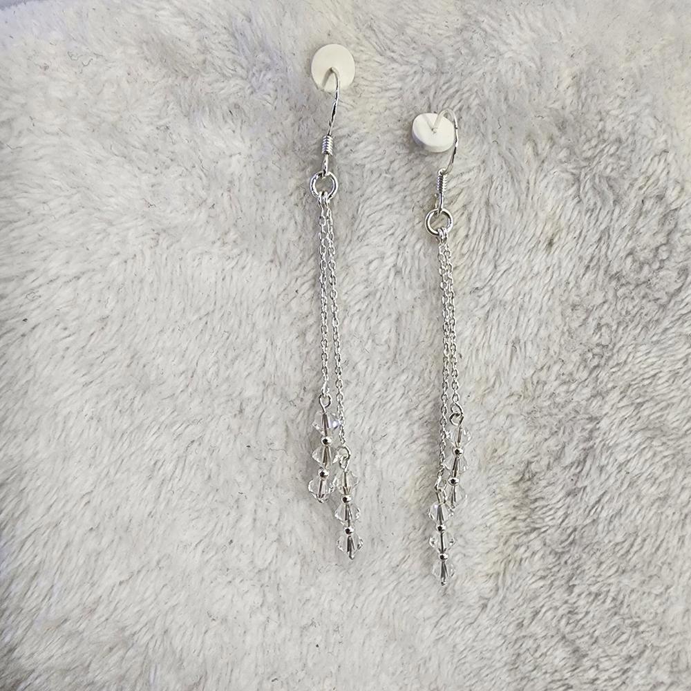 Silver Double Dangle Crystal Earrings - image 3